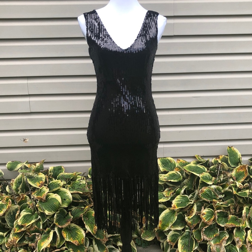 NWT Babeyond Black Sequin Fringe Flapper Dress